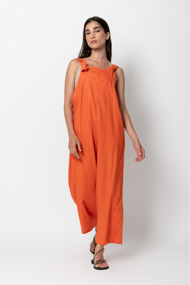 LINEN JUMPSUIT WITH TIE-UP STRAPS