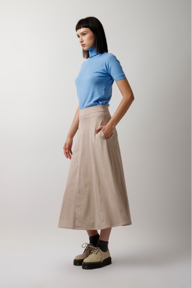 MIDI SUEDE SKIRT WITH SEAMS
