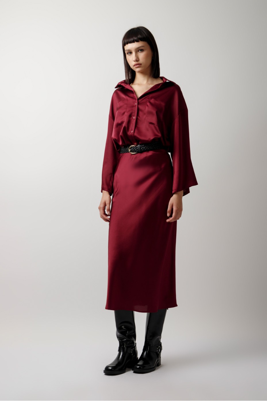 SATIN MIDI SKIRT WITH ELASTIC