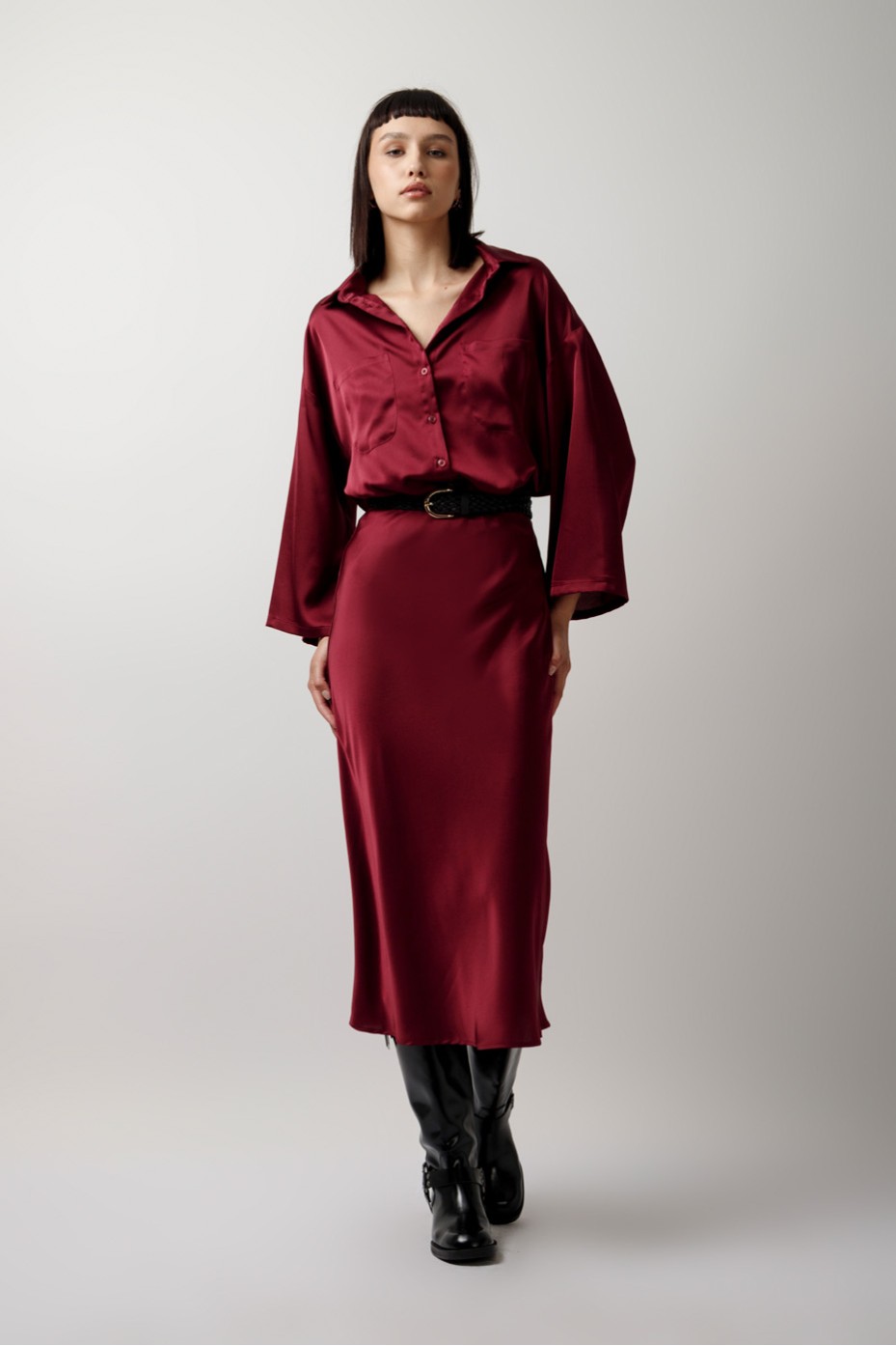 SATIN MIDI SKIRT WITH ELASTIC