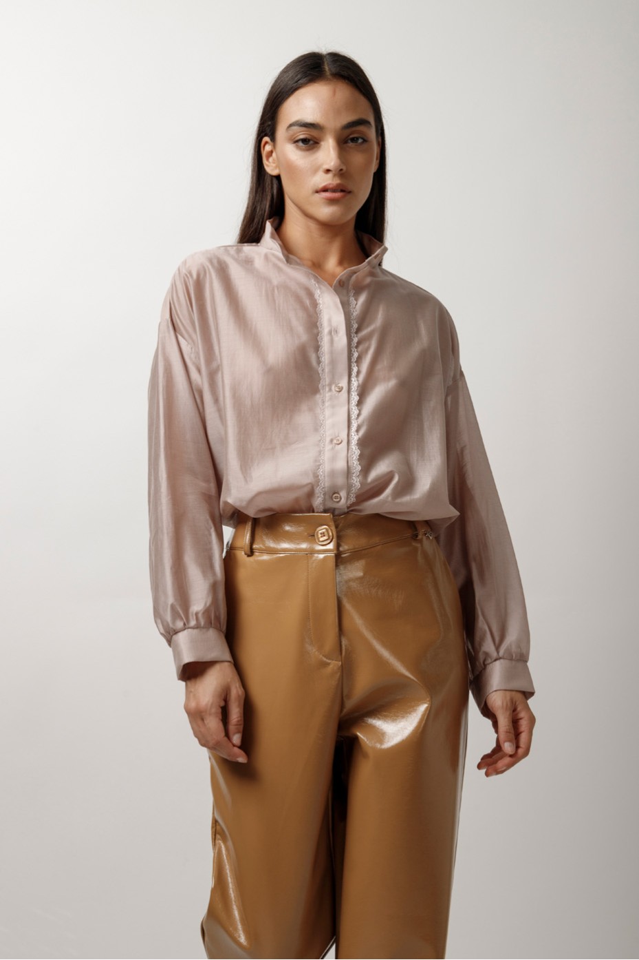 SEE-THROUGH SHIRT WITH MAO COLLAR