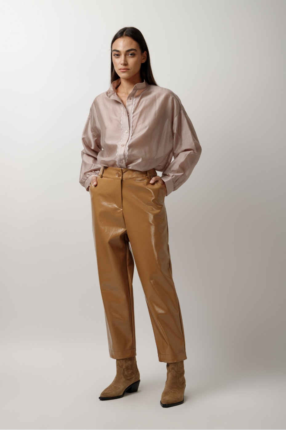 SEE-THROUGH SHIRT WITH MAO COLLAR