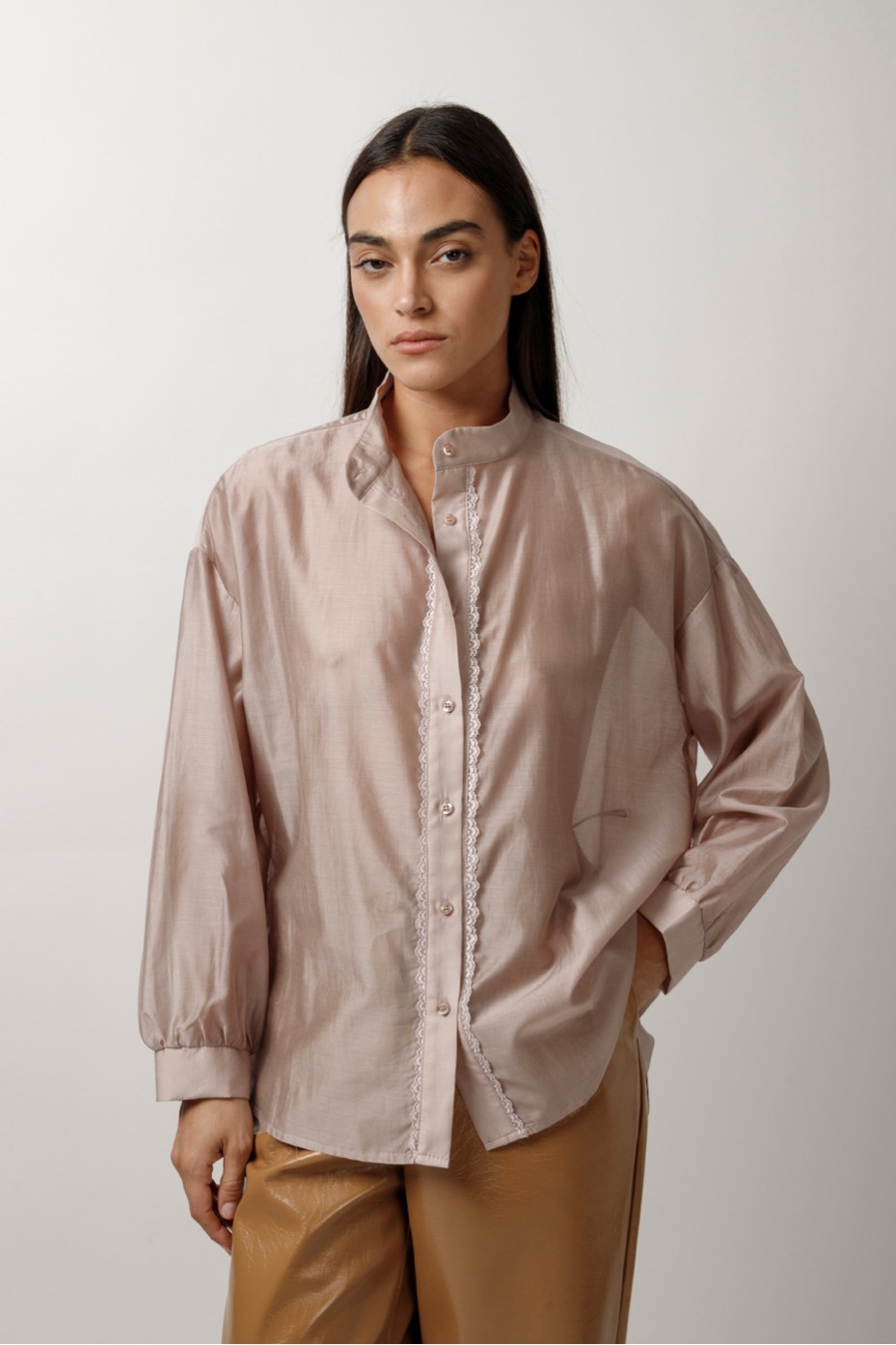 SEE-THROUGH SHIRT WITH MAO COLLAR