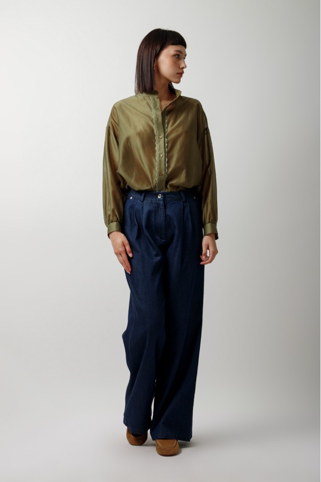 SEE-THROUGH SHIRT WITH MAO COLLAR