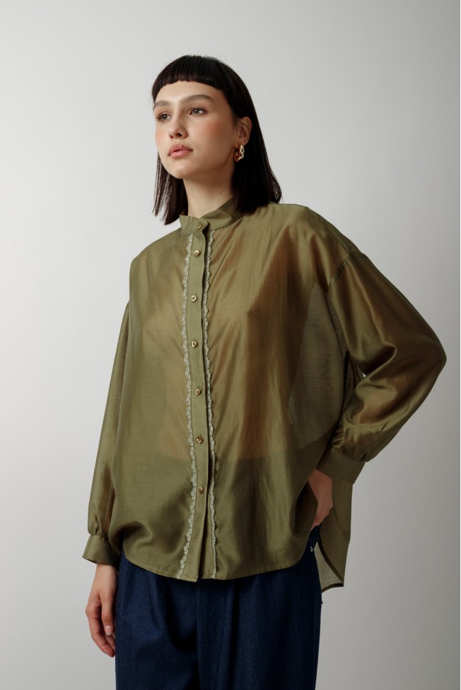 SEE-THROUGH SHIRT WITH MAO COLLAR