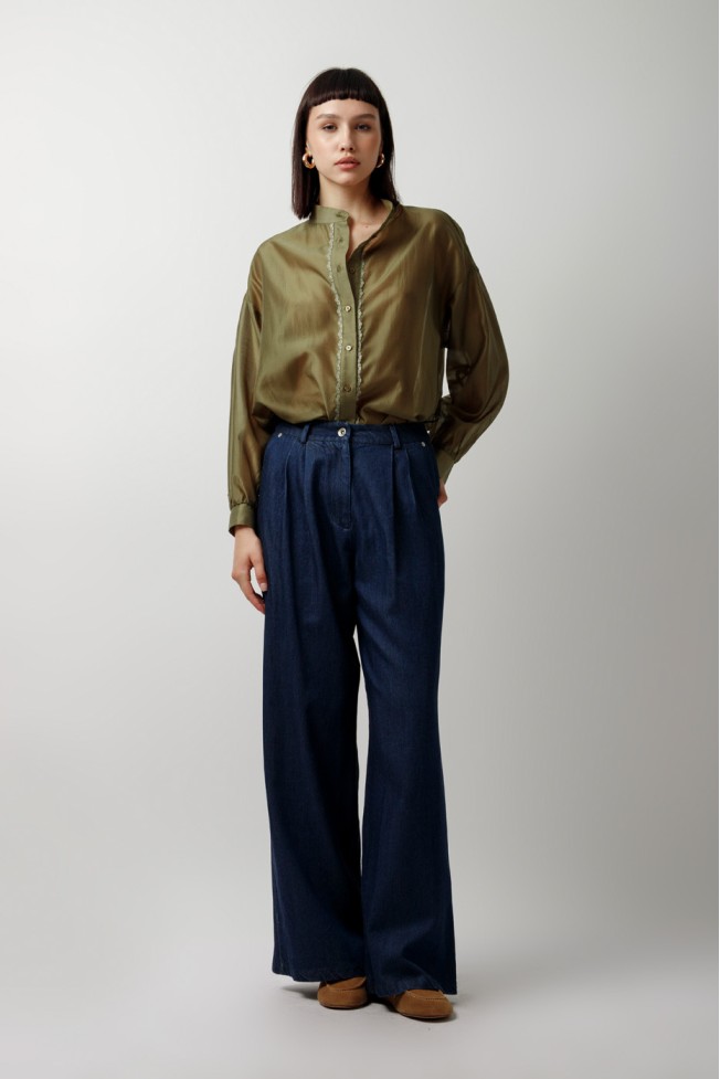 SEE-THROUGH SHIRT WITH MAO COLLAR