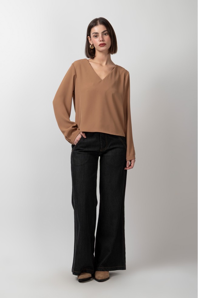 LONG SLEEVE V CREPE BLOUSE