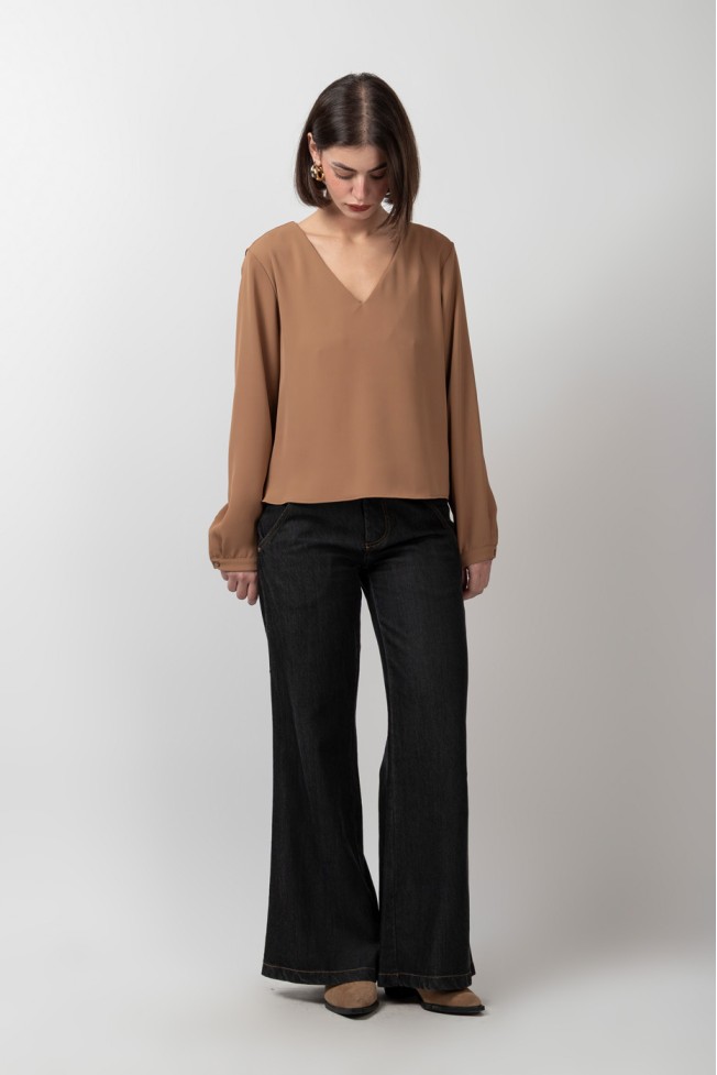 LONG SLEEVE V CREPE BLOUSE