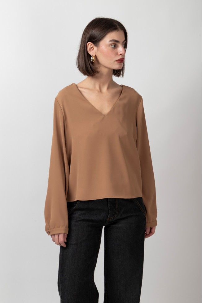 LONG SLEEVE V CREPE BLOUSE