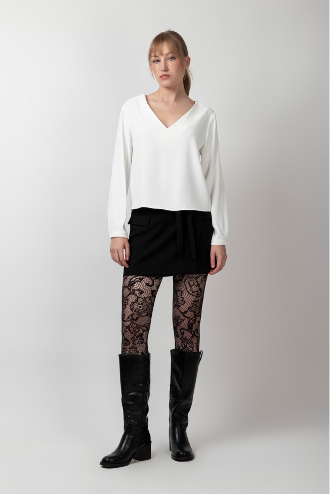 LONG SLEEVE V CREPE BLOUSE
