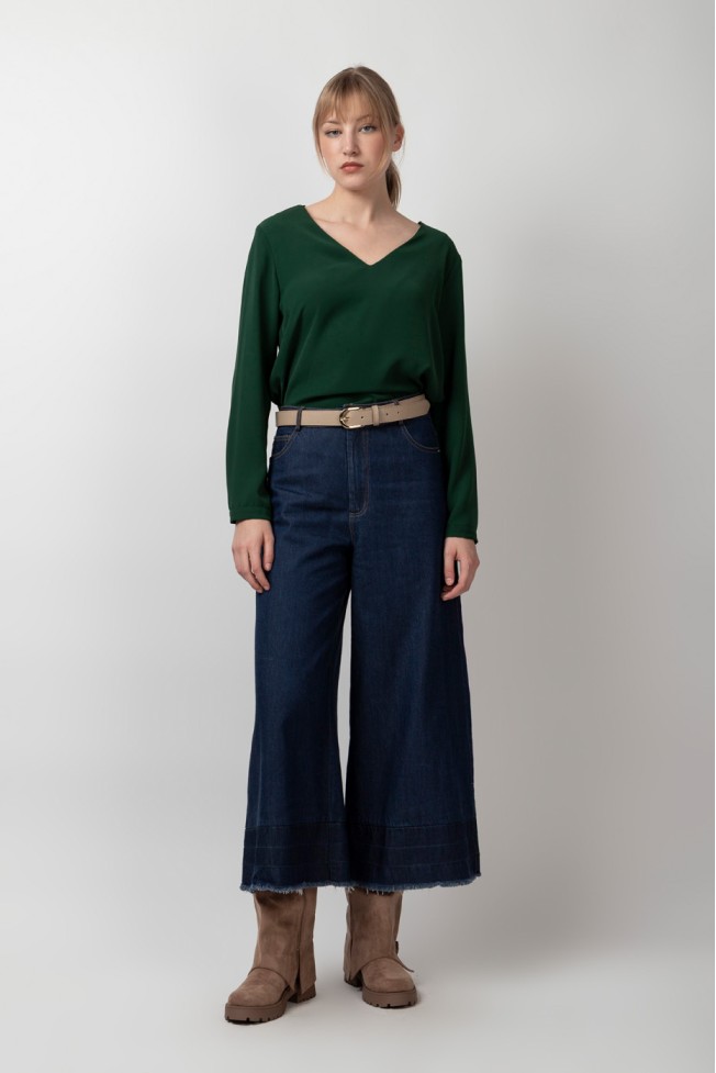 LONG SLEEVE V CREPE BLOUSE