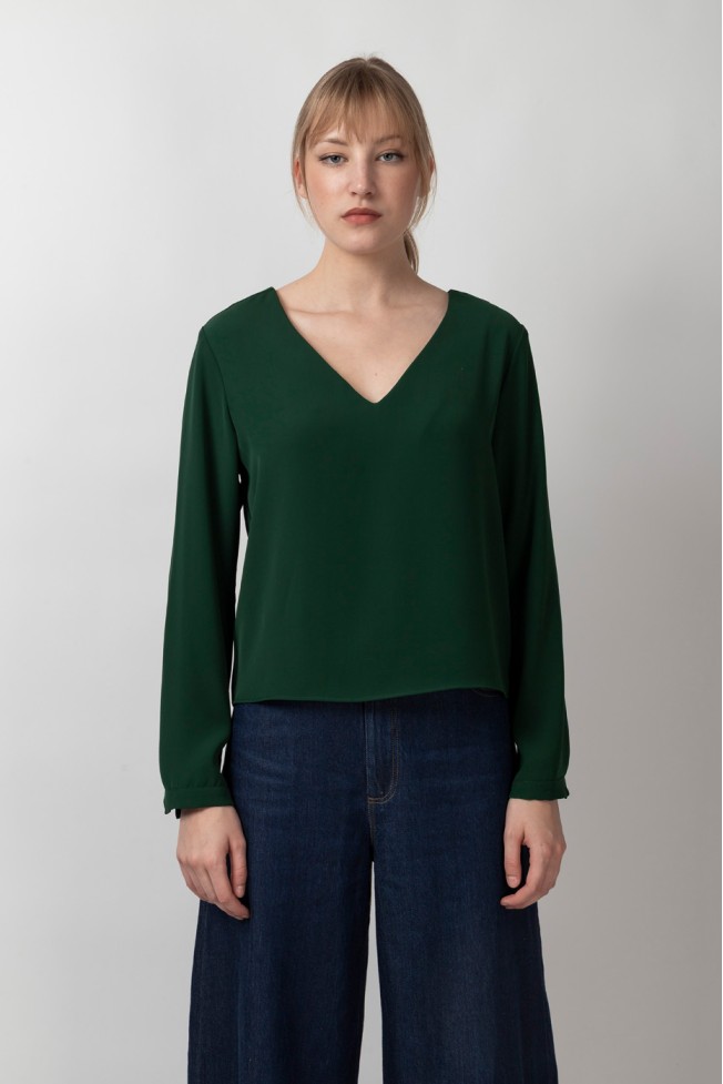 LONG SLEEVE V CREPE BLOUSE