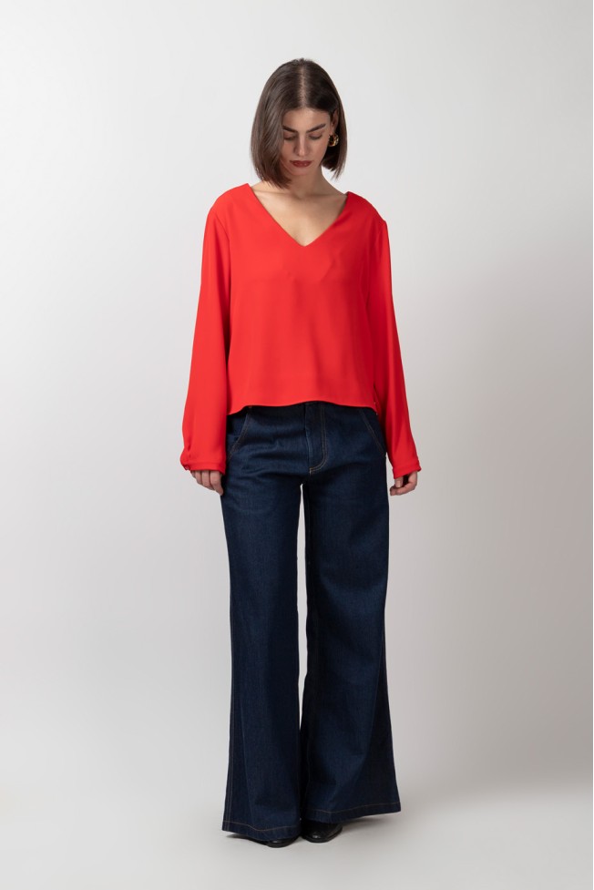 LONG SLEEVE V CREPE BLOUSE