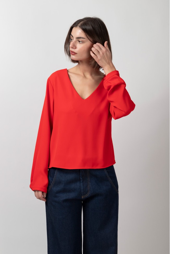 LONG SLEEVE V CREPE BLOUSE