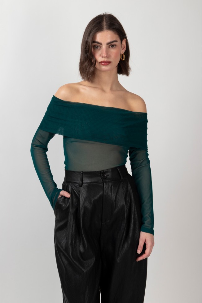 OFF-SHOULDER TULLE BLOUSE