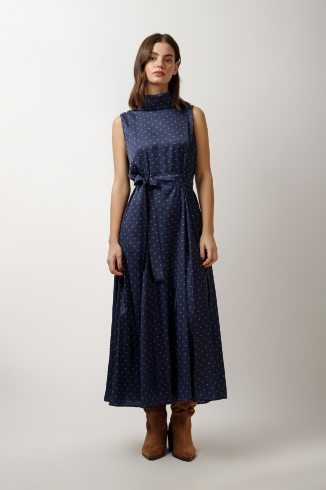SLEEVELESS PRINTED TURTLENECK DRESS
