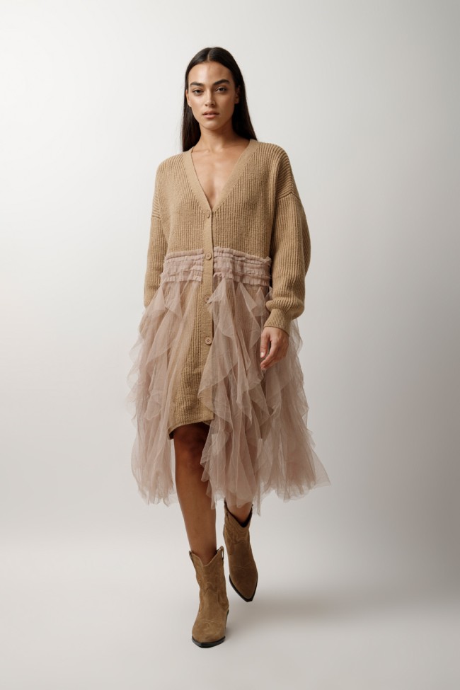 KNITTED CARDIGAN WITH TULLE