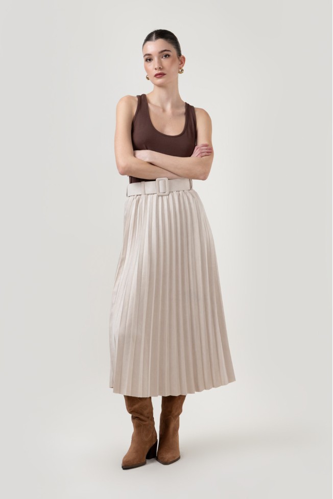 PLEATED MIDI SKIRT WITH BELT