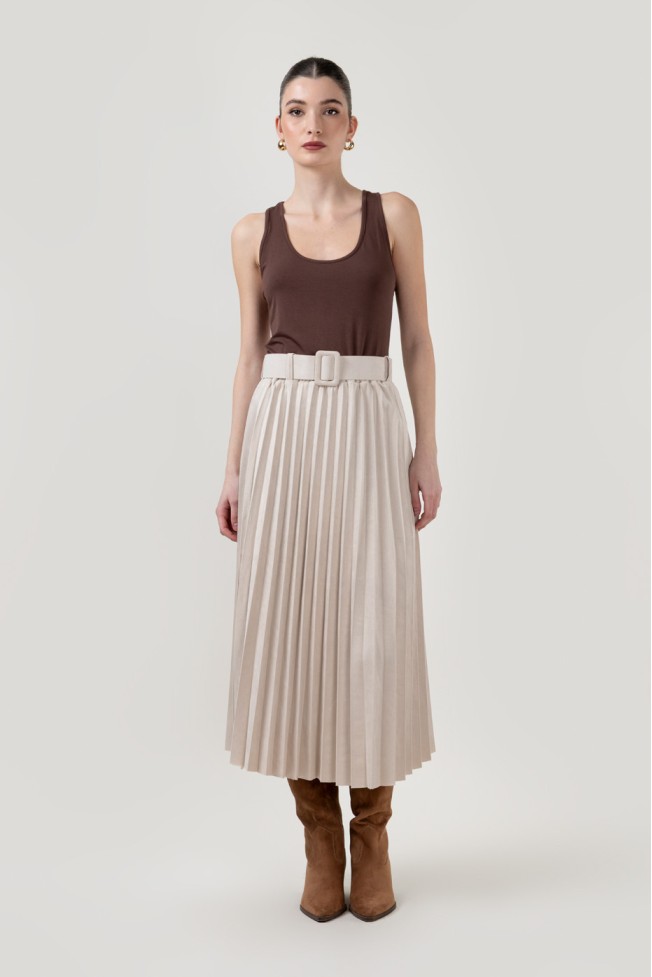 PLEATED MIDI SKIRT WITH BELT