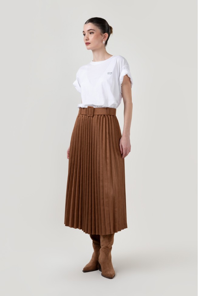 PLEATED MIDI SKIRT WITH BELT