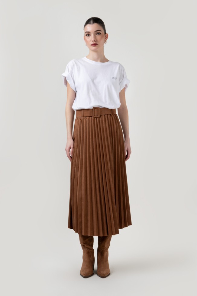 PLEATED MIDI SKIRT WITH BELT