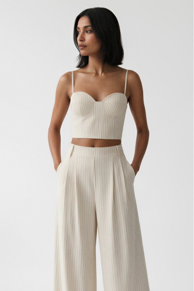 STRIPED TR PANTS WITH PLEATS