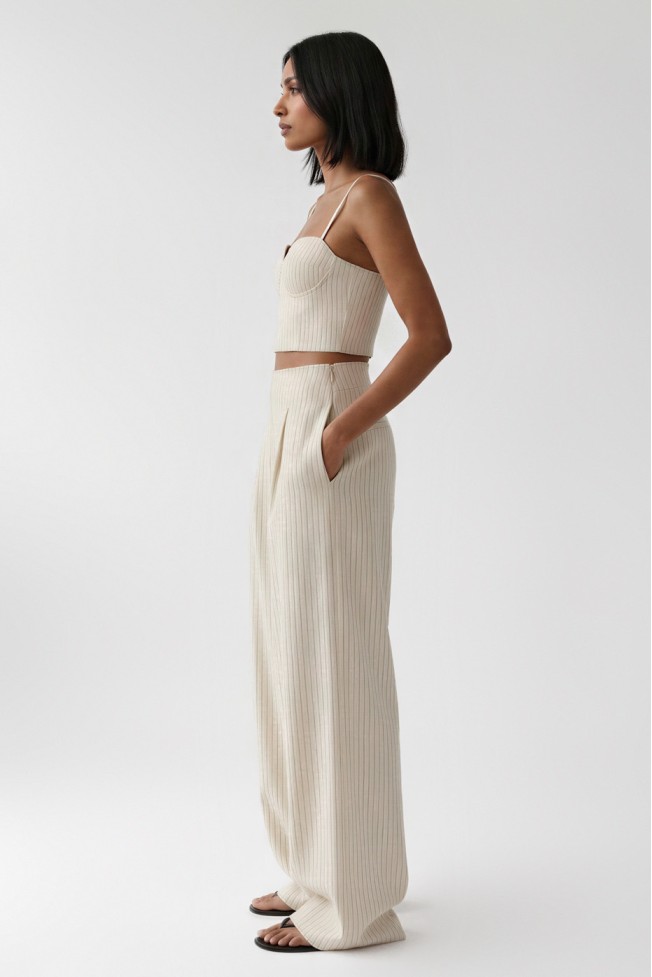 STRIPED TR PANTS WITH PLEATS