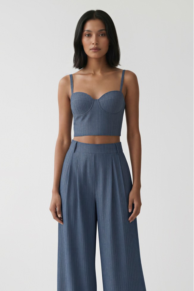 STRIPED TR PANTS WITH PLEATS