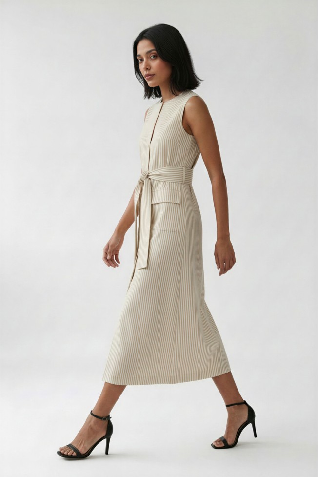 STRIPED PENCIL DRESS WITH BUTTONS