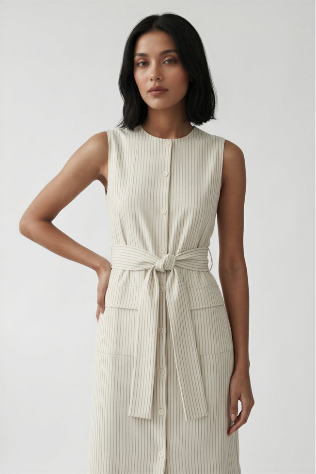 STRIPED PENCIL DRESS WITH BUTTONS