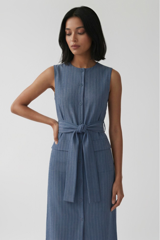 STRIPED PENCIL DRESS WITH BUTTONS