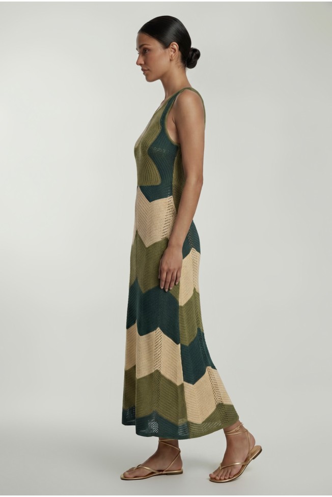 MAXI KNITTED DRESS TRI-COLOURED