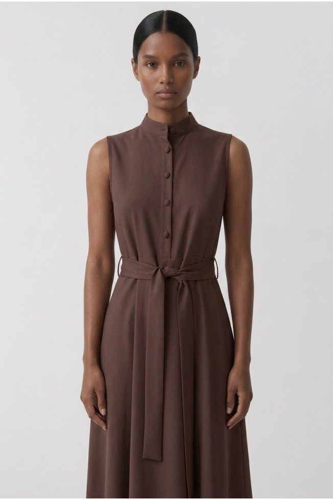SLEEVELESS DRESS WITH STAND-UP COLLAR