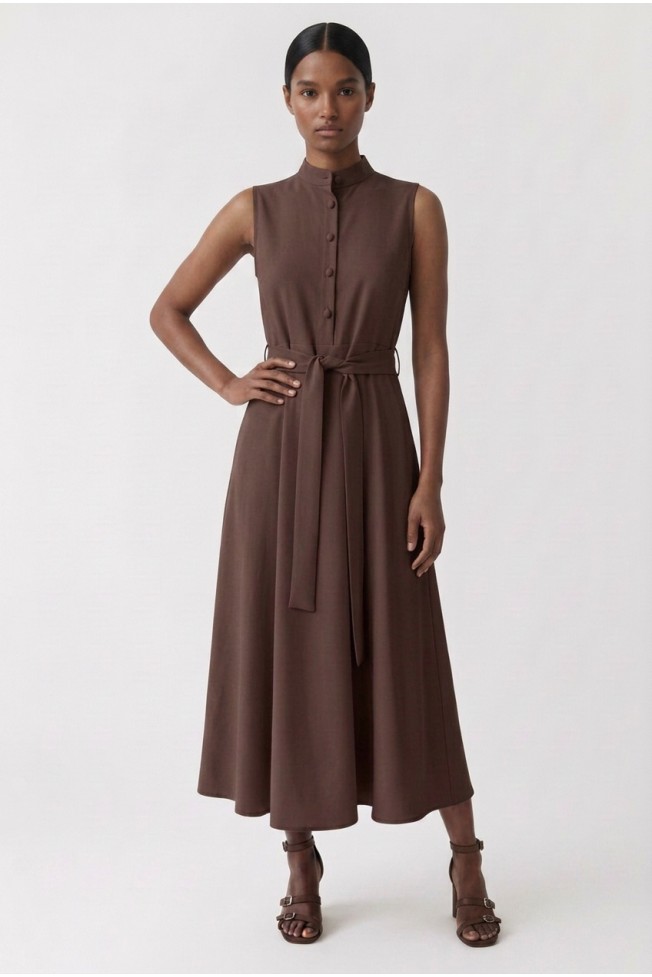SLEEVELESS DRESS WITH STAND-UP COLLAR