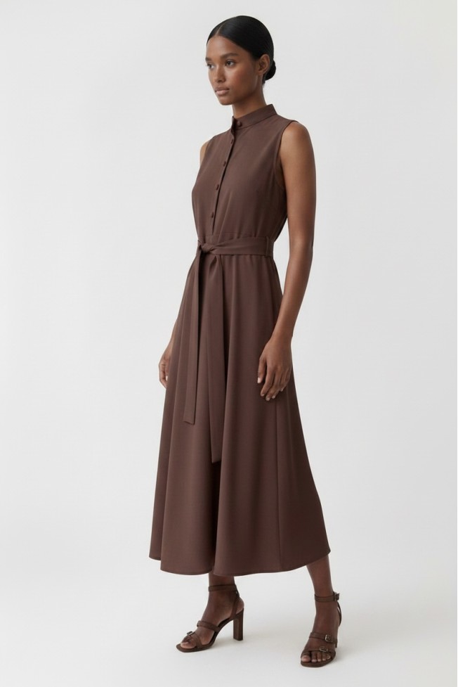SLEEVELESS DRESS WITH STAND-UP COLLAR