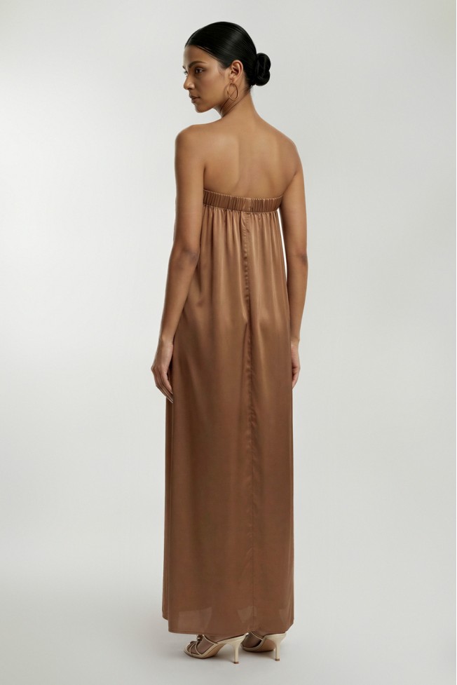 STRAPLESS SATIN DRESS WITH ELASTIC