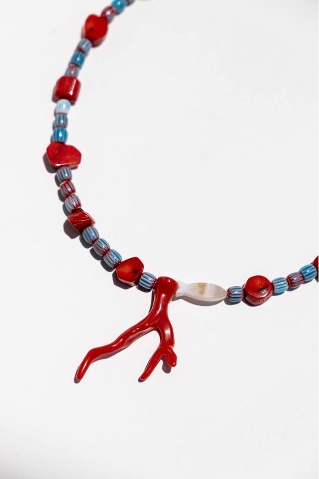 NECKLACE WITH GLASS STONES AND IVORY FISH