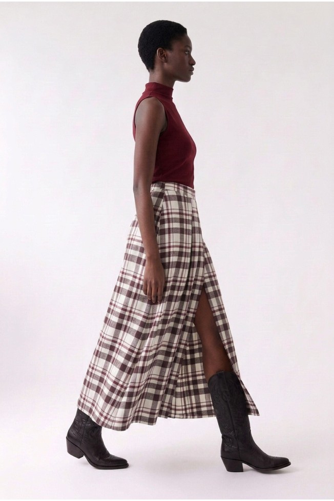 PLAID SKIRT WITH SLIT