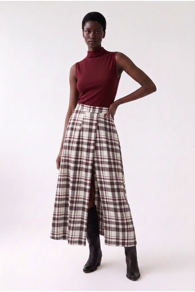 PLAID SKIRT WITH SLIT