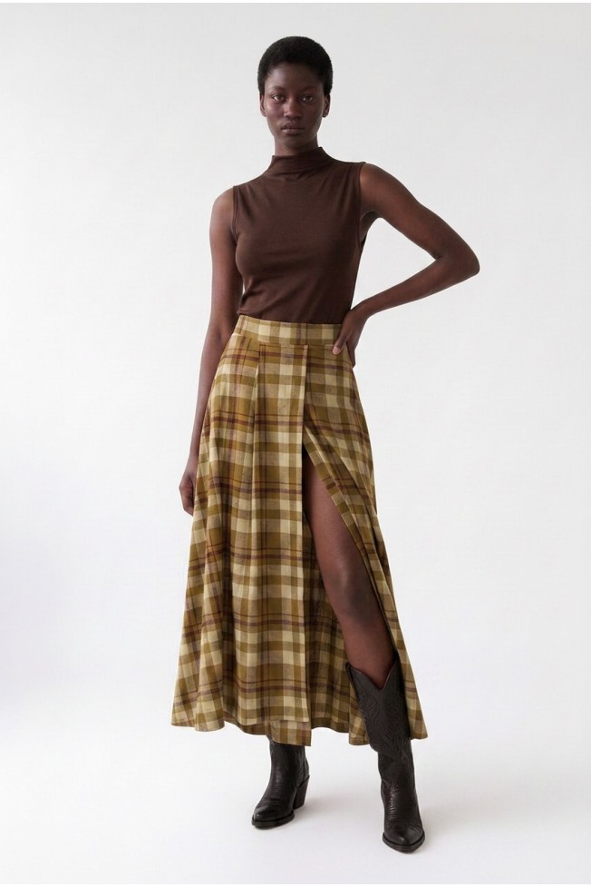 PLAID SKIRT WITH SLIT