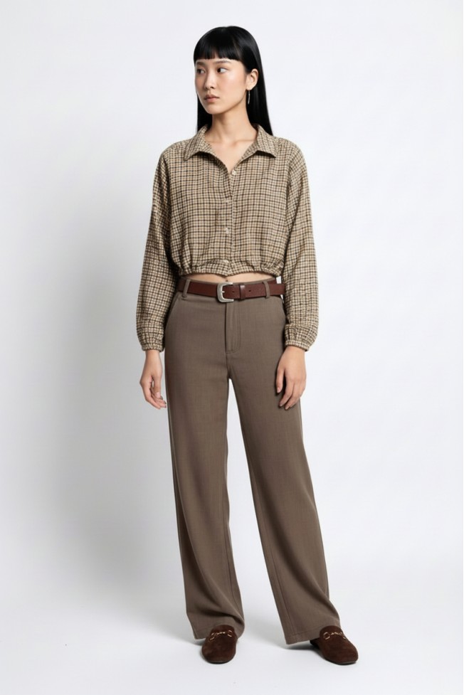 MAO PLAID SHIRT WITH PLEAT