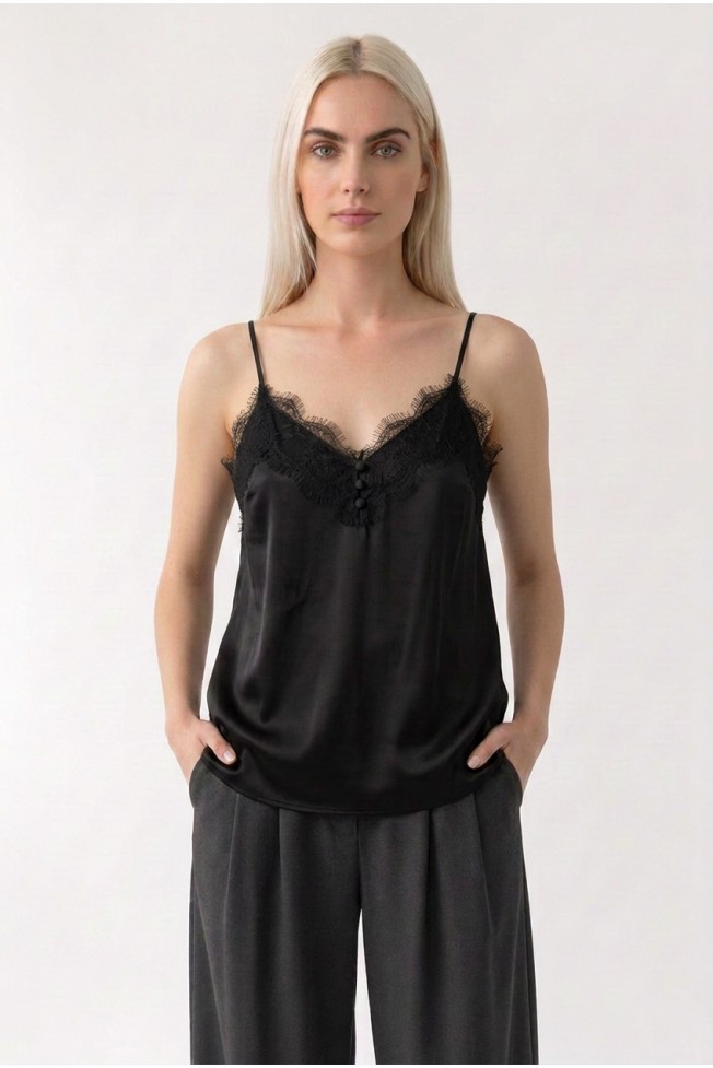 SATIN BLOUSE WITH THIN STRAPS AND BUTTONS