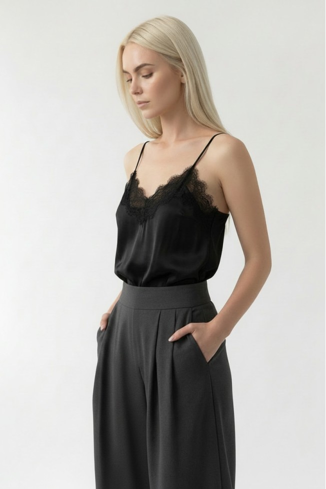 SATIN BLOUSE WITH THIN STRAPS AND BUTTONS