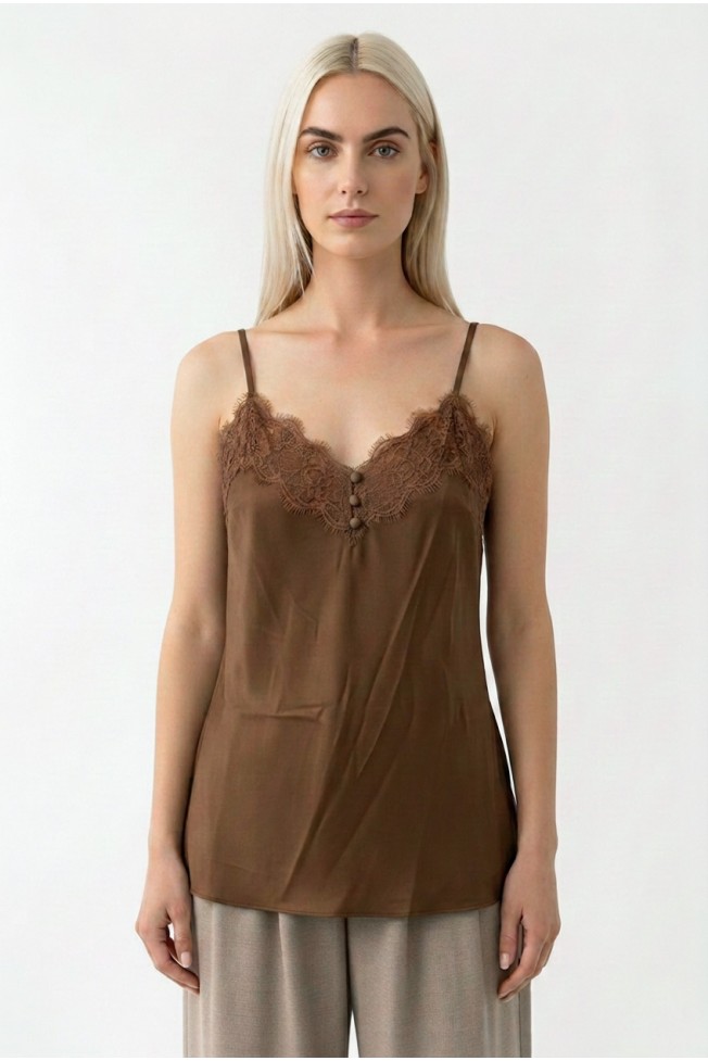 SATIN BLOUSE WITH THIN STRAPS AND BUTTONS