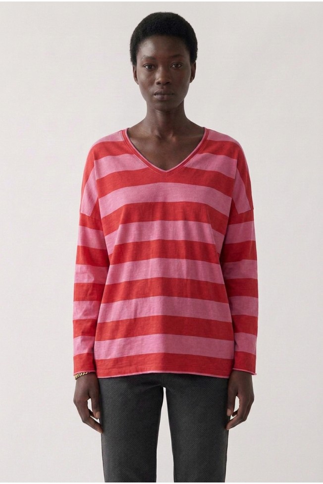 STRIPED V-NECK BLOUSE