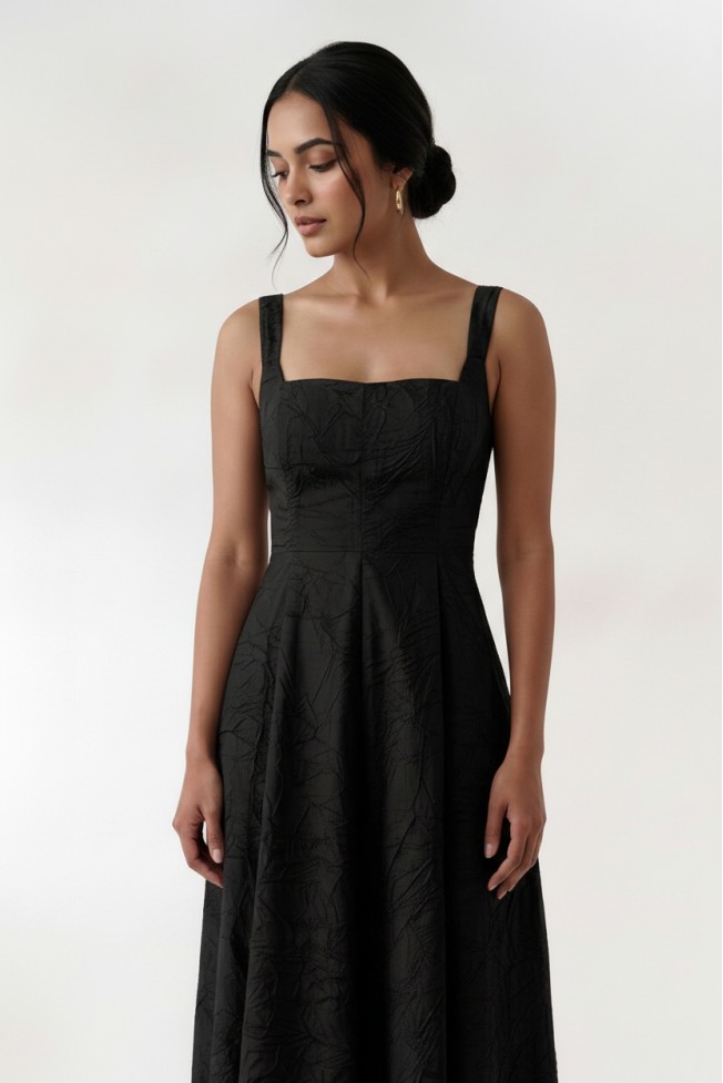 CRINKLED MIDI DRESS WITH HONEYCOMB