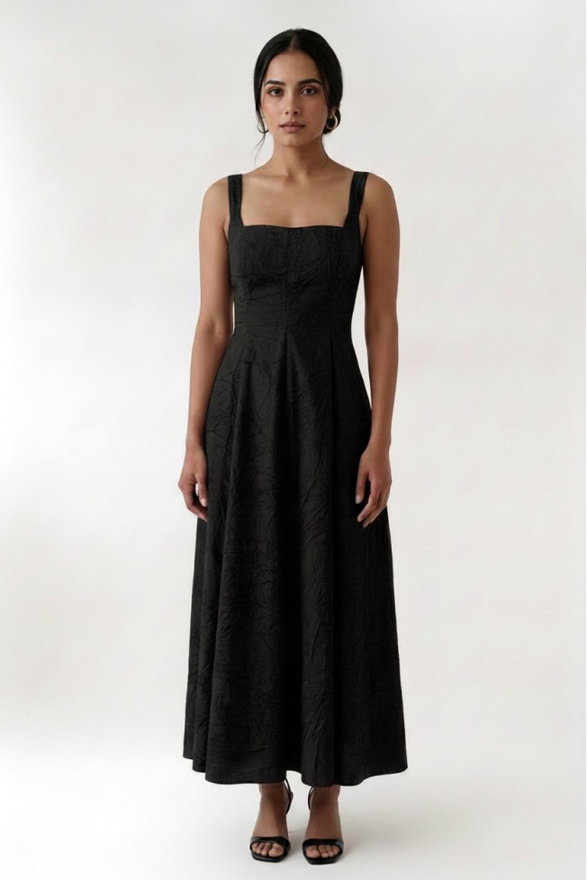 CRINKLED MIDI DRESS WITH HONEYCOMB