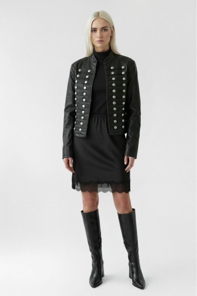 FAUX LEATHER JACKET WITH METAL BUTTONS