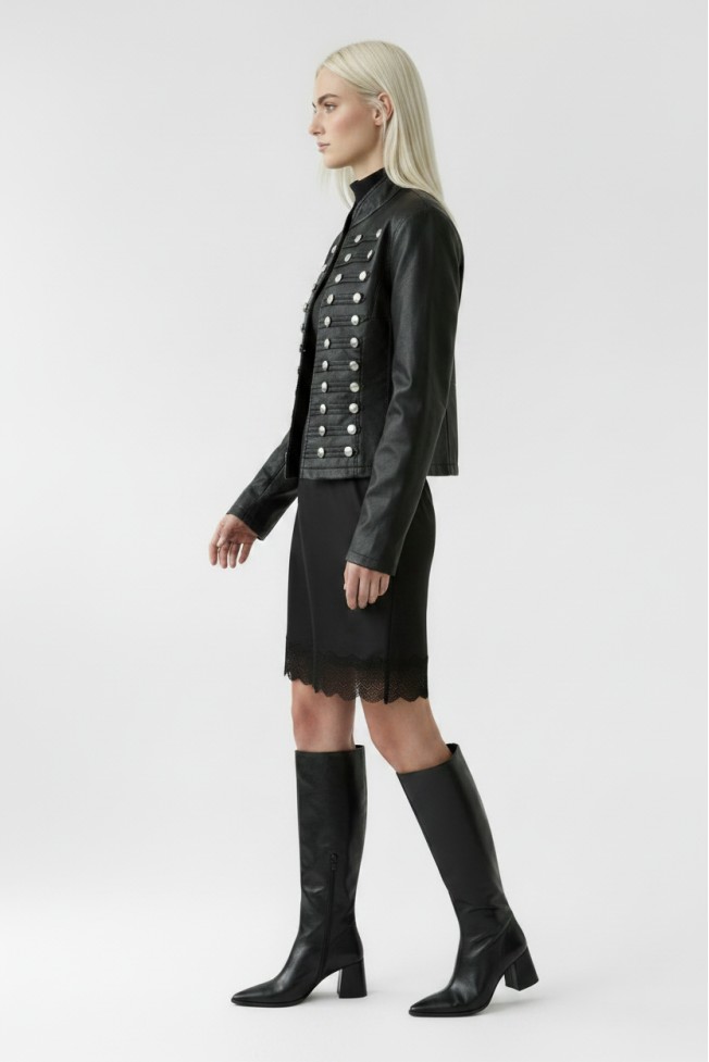 FAUX LEATHER JACKET WITH METAL BUTTONS