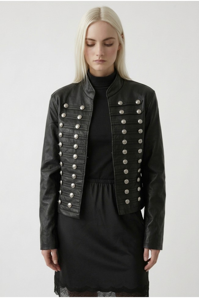 FAUX LEATHER JACKET WITH METAL BUTTONS